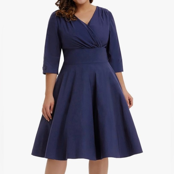 Women's Vintage 1950s Style Sleeved Swing Dress, Hanna Nikole, Plus Size 18 - Picture 2 of 4